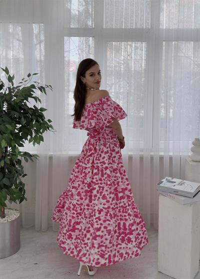 Sleed Midi Madonna Yaka Pembe Elbise