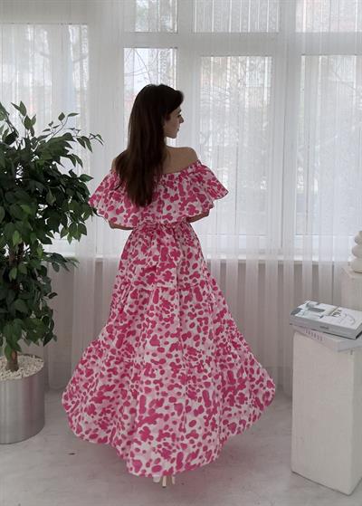 Sleed Midi Madonna Yaka Pembe Elbise