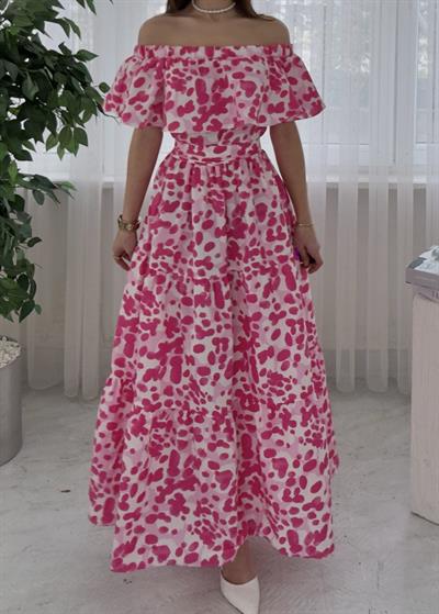 Sleed Midi Madonna Yaka Pembe Elbise