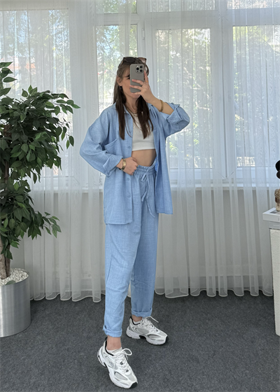 Sorella Açık Mavi Keten Gömlekli Takım