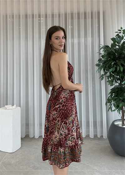 Talia Etnik Desen İpek Elbise 