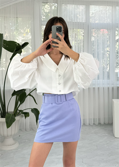 Tira Kemerli Lila Mini Etek 