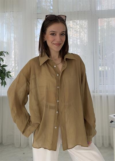 Voly Haki İpeksi Oversize Gömlek 