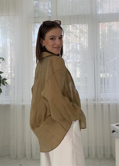 Voly Haki İpeksi Oversize Gömlek 