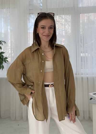 Voly Haki İpeksi Oversize Gömlek 