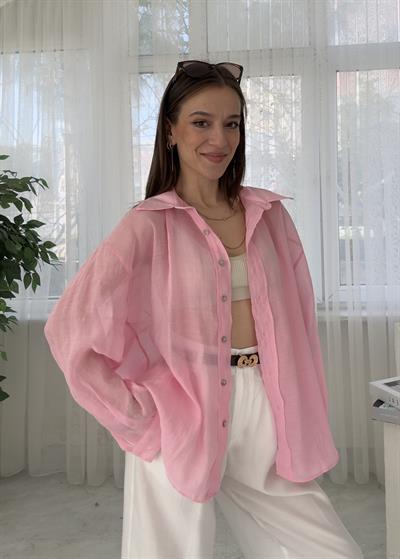 Voly Pembe İpeksi Oversize Gömlek 