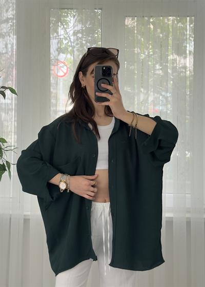 Zümrüt İthal Ayrobin Tek Cepli Oversize Gömlek