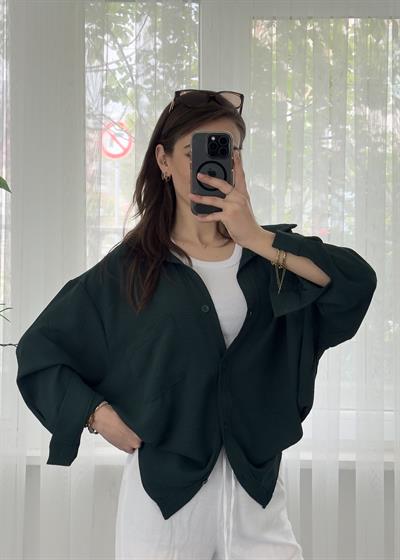 Zümrüt İthal Ayrobin Tek Cepli Oversize Gömlek