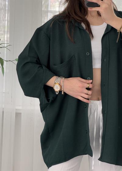 Zümrüt İthal Ayrobin Tek Cepli Oversize Gömlek