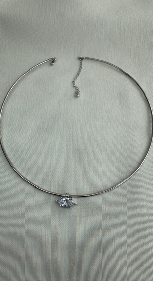 Markiz Kesim Taşlı Choker Kolye Gümüş Renk