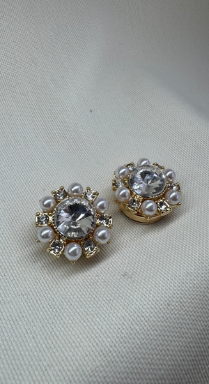 Ortası İri Taşlı İncili Cufflink (Düğme Broşu)