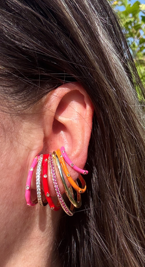 Özel Seri Taşlı Kırmızı Pembe Turuncu Küpe Earcuff 
