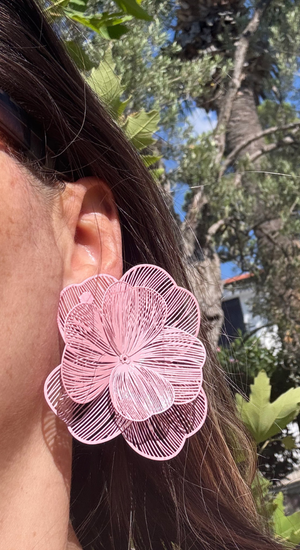 Telkari Açık Pembe Çiçek Küpe