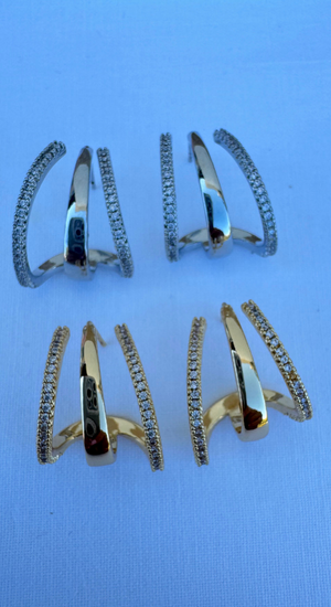 3lü Görünümlü Taşlı Halka Küpe