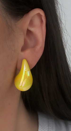Damla Modeli Neon Sarı Küpe