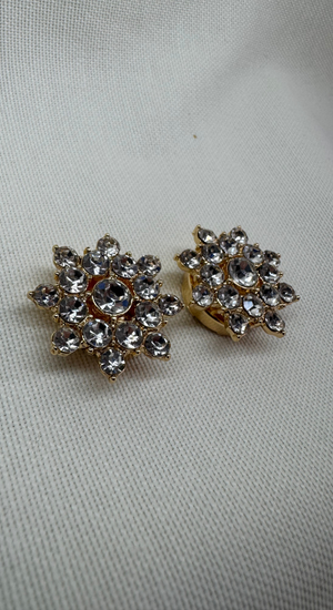 İri Taşlı Çiçek Cufflink (Düğme Broşu)