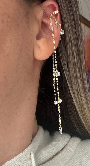Kristal Taşlı Sallantılı Earcuff (Kıkırdak Küpesi) Gold