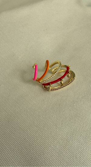 Özel Seri Taşlı Kırmızı Pembe Turuncu Earcuff (Kıkırdak Küpesi)