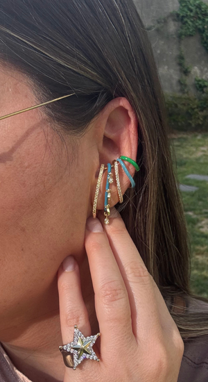 Özel Seri Taşlı Mavi Yeşil Earcuff (Kıkırdak Küpesi)