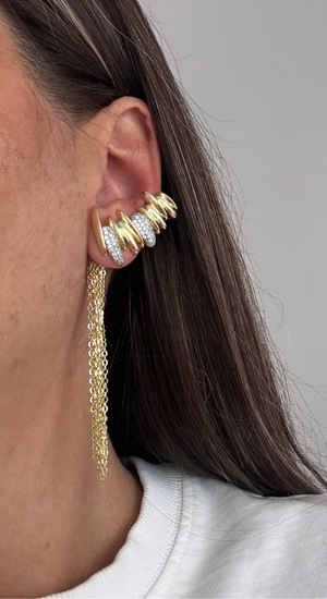 Özel Tasarım Zirkon Taşlı Çoklu Zincir Sallantılı Küpe Earcuff 