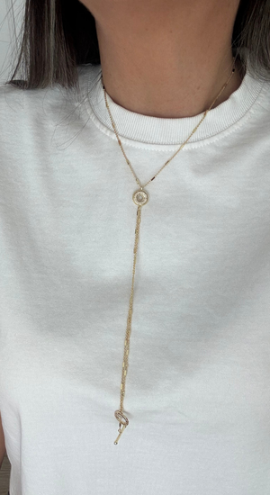 Sallantılı Uzun Zincir Taşlı Kolye