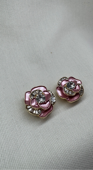 Taşlı Çiçek Pembe Cufflink (Düğme Broşu)