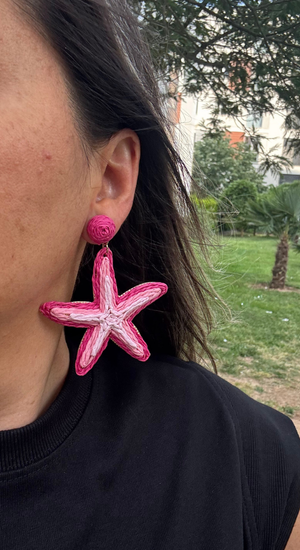 Yıldız Kağıt İp Dokuma Küpe Pembe