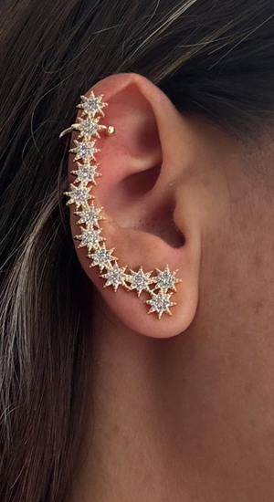 Zirkon Taşlı Sıralı Çiçek Küpe Earcuff (Kıkırdak Küpesi)