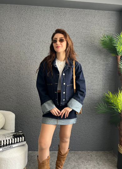 Denim Katlamalı Ceket