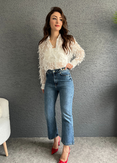 Bel Zincir Detaylı Jean Pantolon