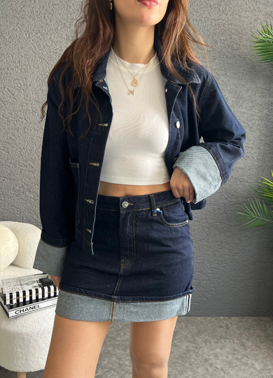 Denim Katlamalı Etek