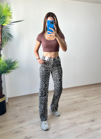 Likralı Leopar Desen Pantolon