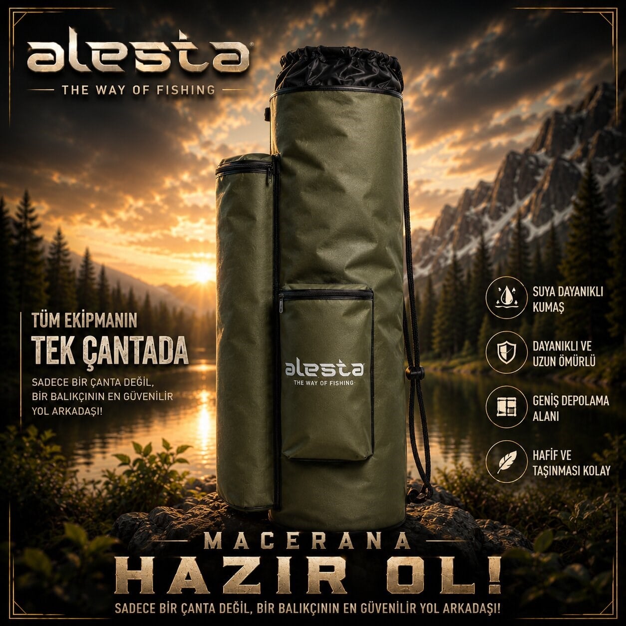 ÇOK AMAÇLI KAMIŞ VE MALZEME ÇANTASI 90X22CM HAKİ