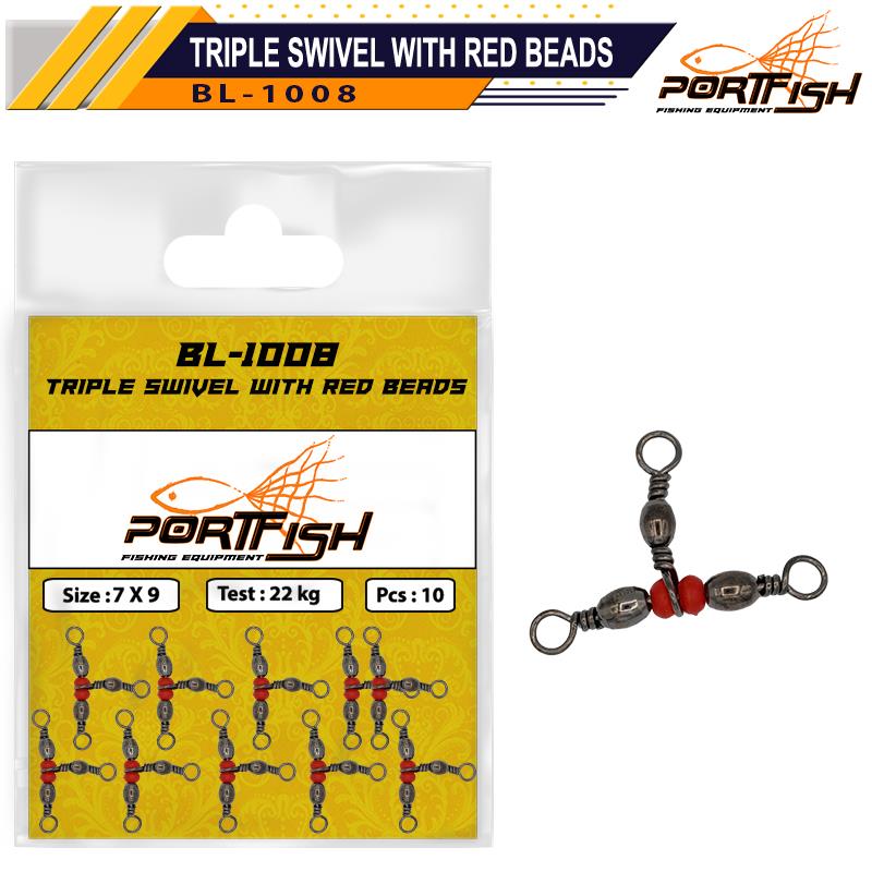 Portfish BL-1008 Üçlü Kırmızı Boncuklu Fırdöndü