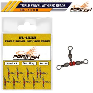 Portfish BL-1008 Üçlü Kırmızı Boncuklu Fırdöndü