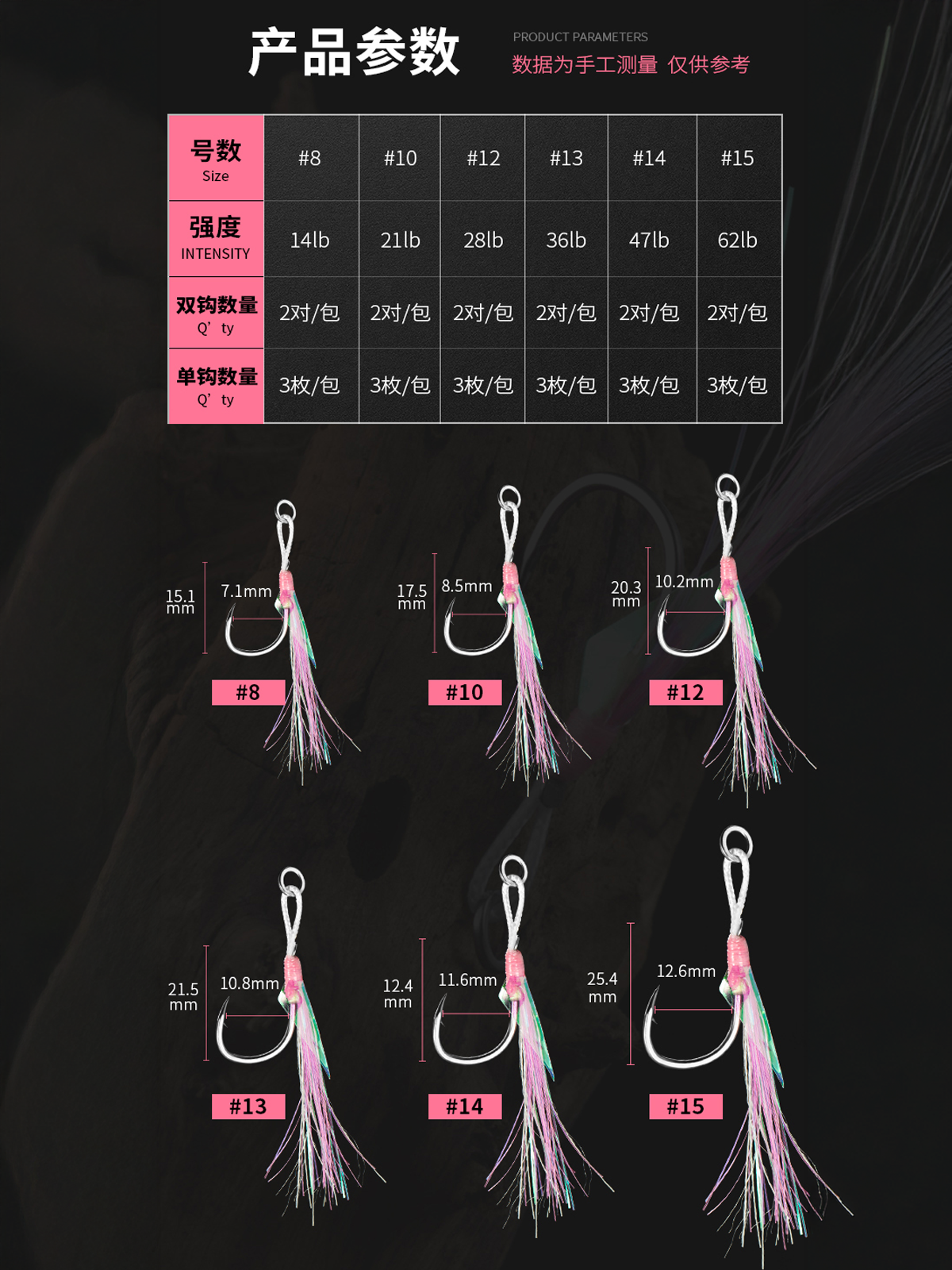 Ecooda Pink Style Light Jigging Single Hooks #8