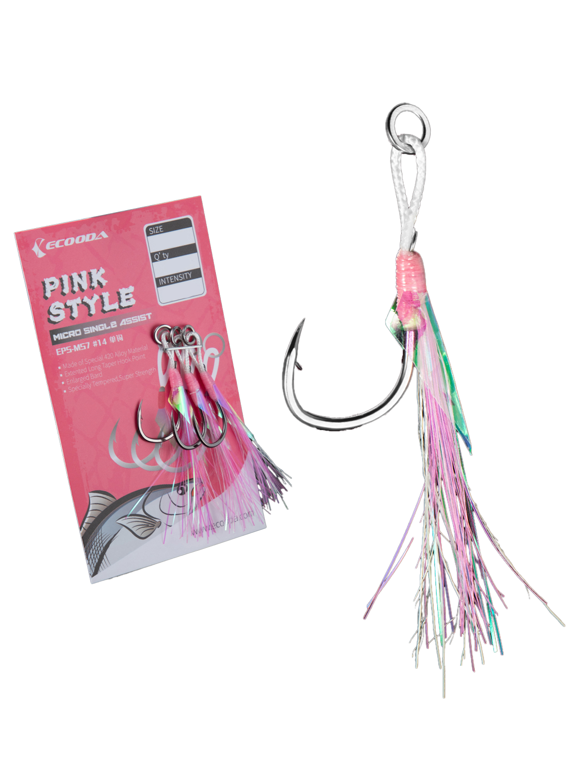 Ecooda Pink Style Light Jigging Single Hooks #8