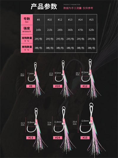 Ecooda Pink Style Light Jigging Single Hooks #8
