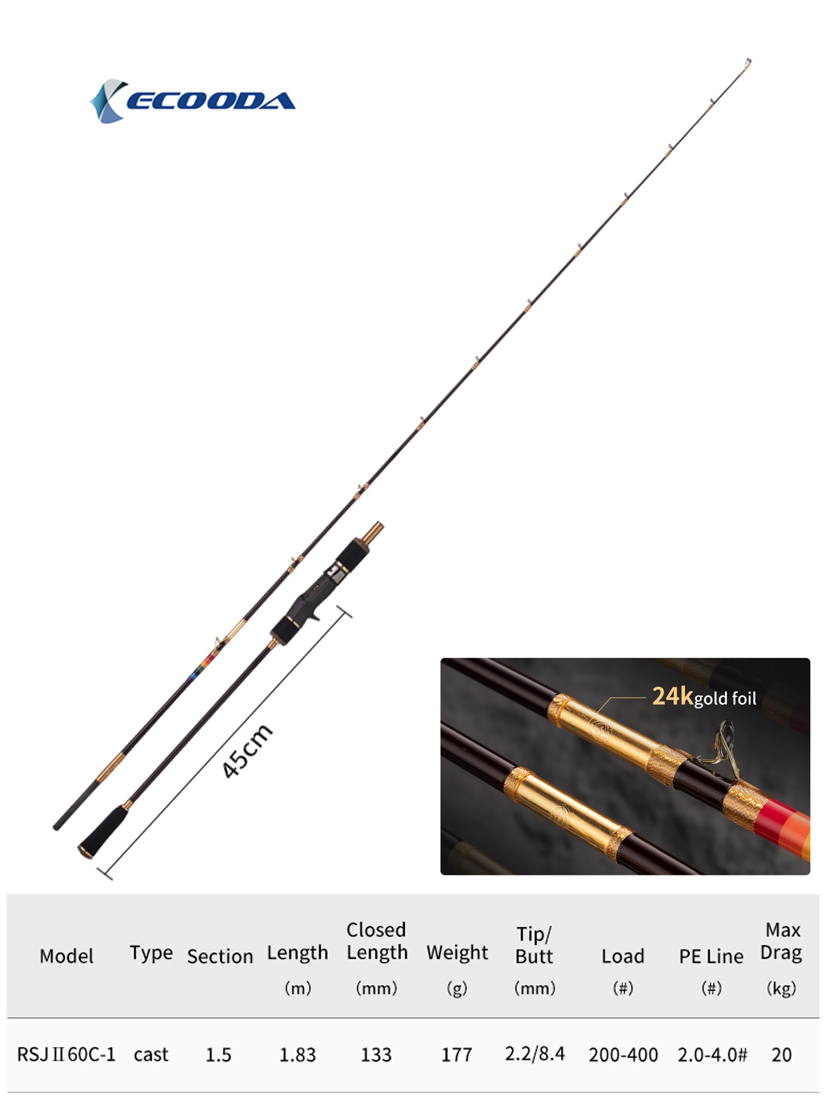 Ecooda GT-Fisher Rainbow 2 183cm 200-400gr Slow Jg
