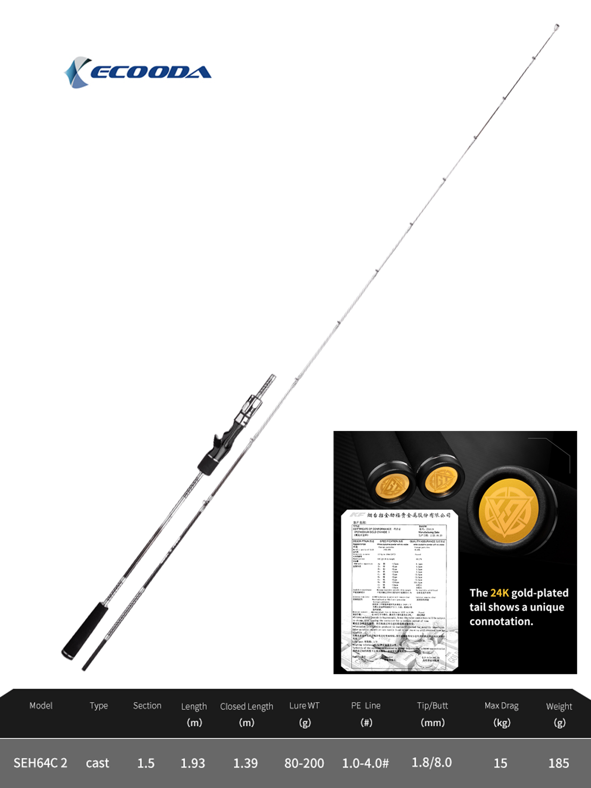 Ecooda GT-Fisher Steel Cable 193cm 80-200 Slow Jg