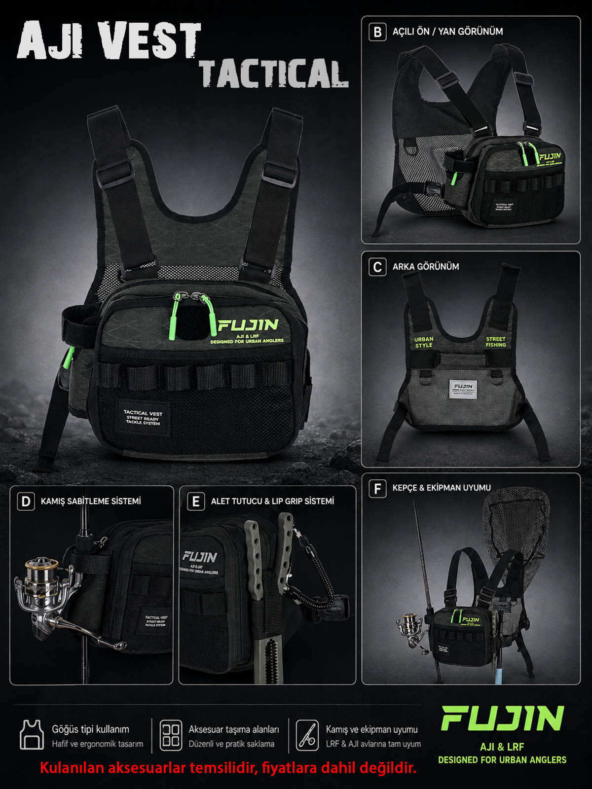 Fujin Aji Vest Tactical Khaki Balıkçı Çantası