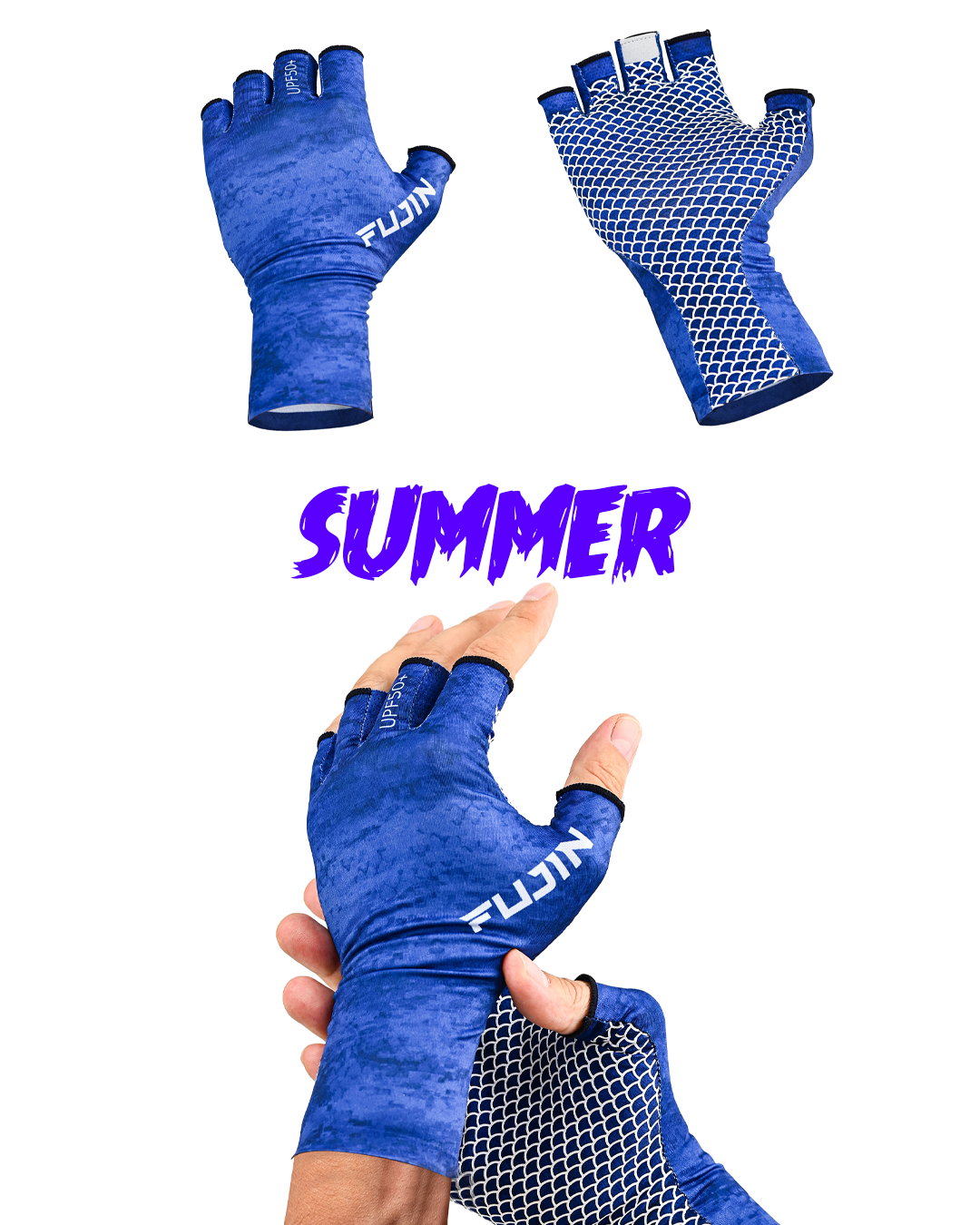 Fujin Pro Angler Summer Gloves Blue #M/L