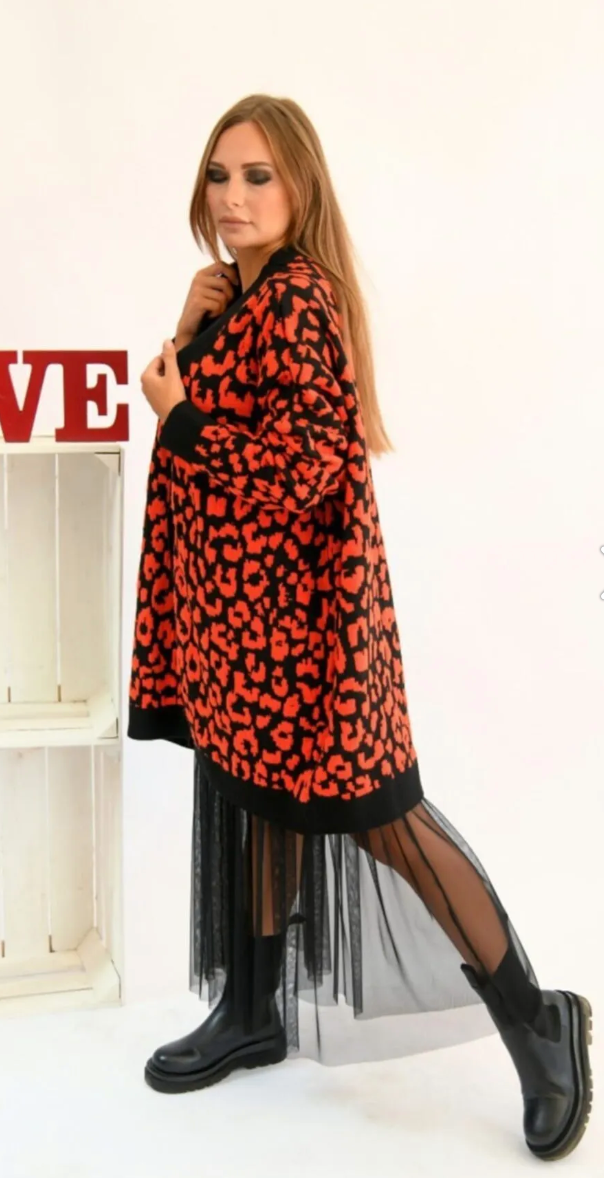 Desenli Extra Oversize Hırka 