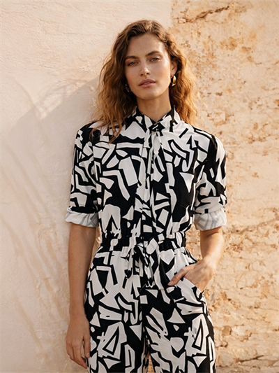 Desenli Siyah Beyaz Tulum