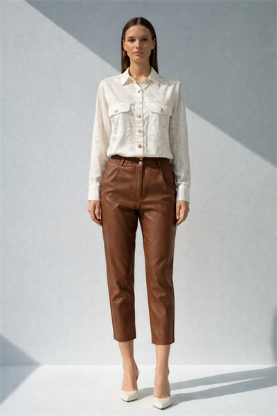 Kahve Suni Deri Pantalon