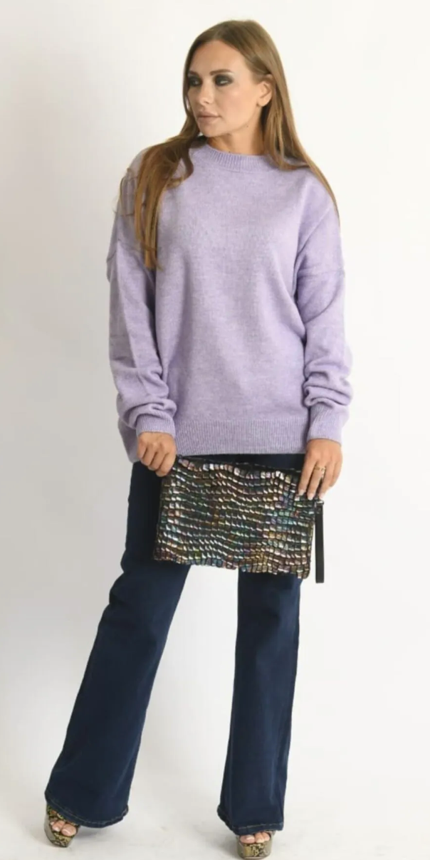 Bisiklet Yaka Oversize Triko Kazak Mor