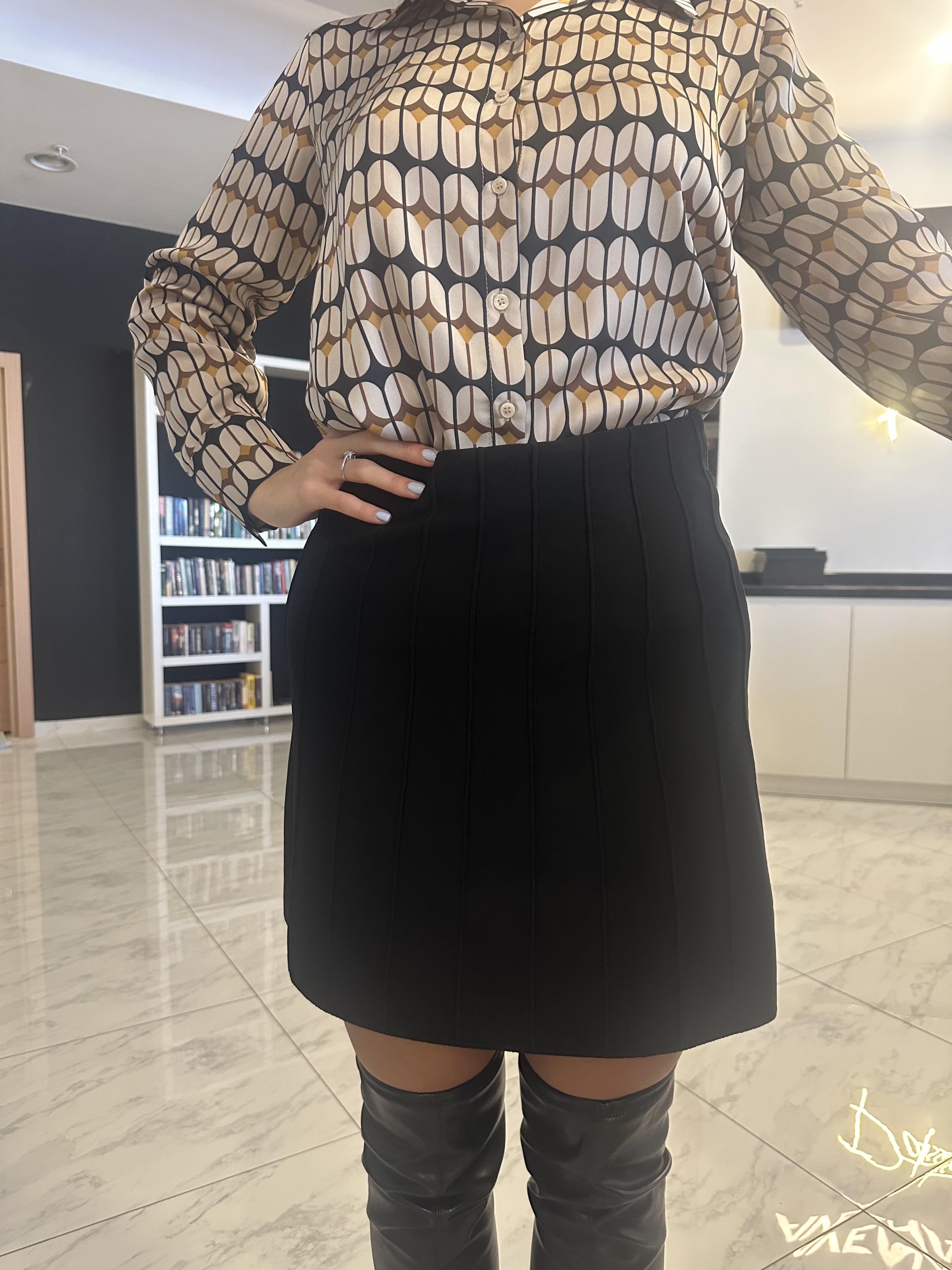 Fitil çizgi detaylı triko etek