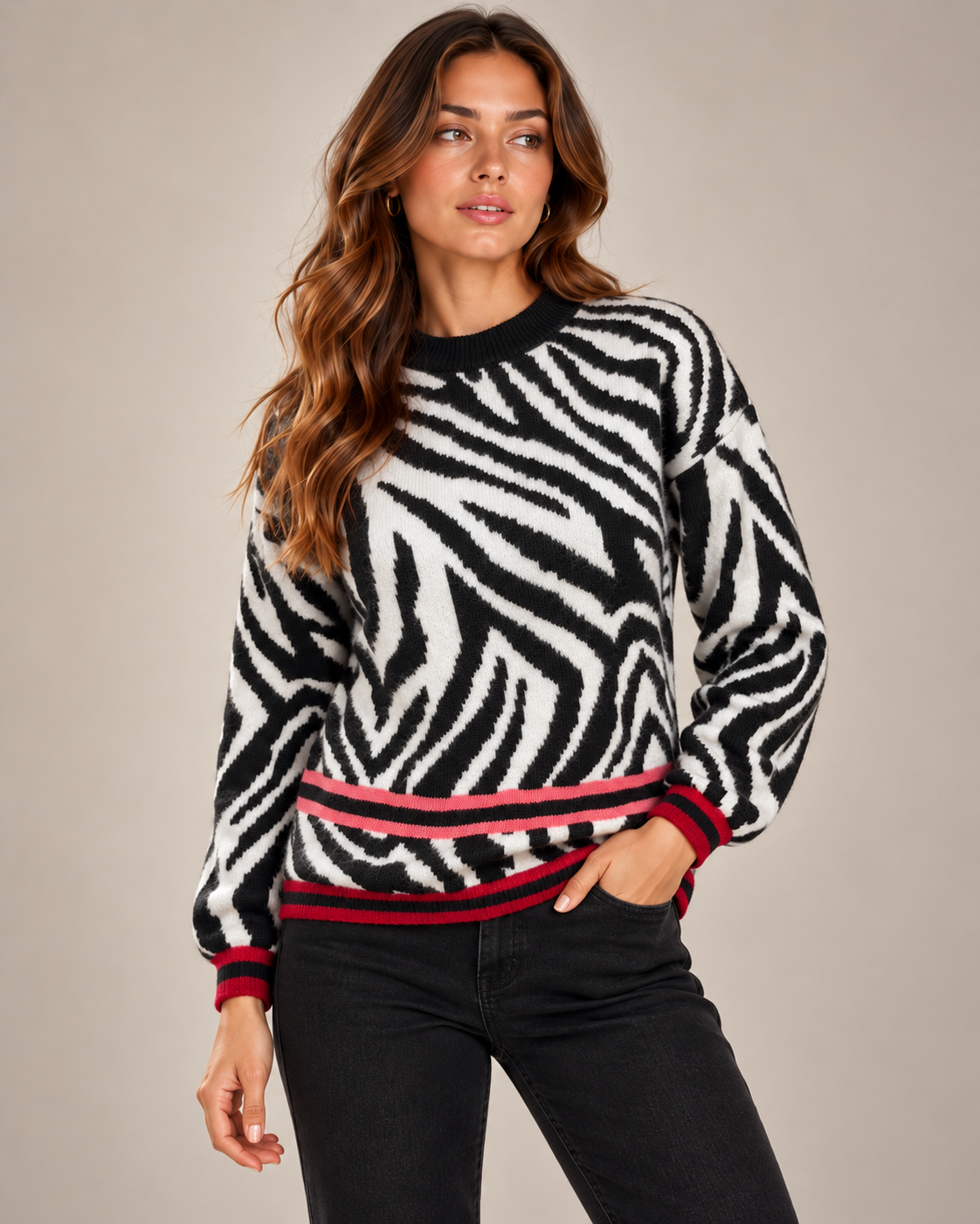 Zebra Desenli Kazak
