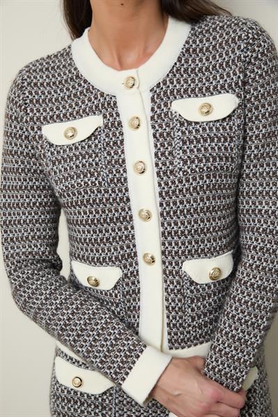 Cashmere Blend Button-Detail Tweed Cardigan
