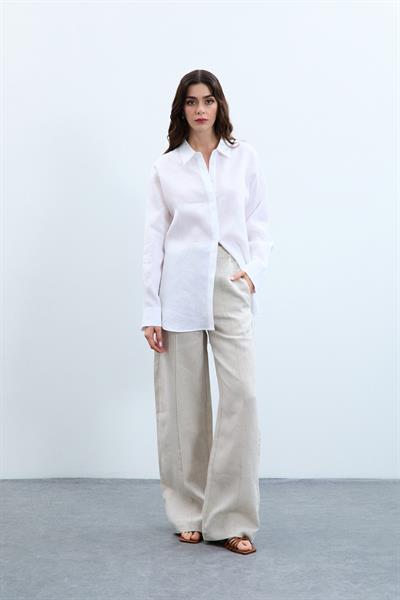 Рубашка оверсайз из 100% льна 10K3576BEYAZ
